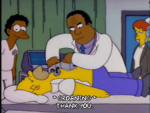 doctor,homer simpson,patient,season 4,dr hibbert,episode 11,hospital,4x11,zack and kelly,rico rodriguez