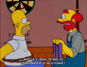 homer simpson,season 9,episode 13,excited,explaining,groundskeeper willie,9x13,grounds keeper willy