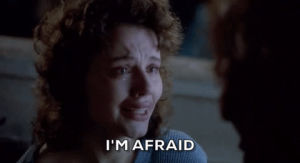 im afraid,scared,jeff goldblum,1986,afraid,geena davis,the fly