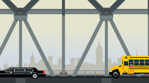bus,illustration,bridges,pixel,nana rausch,pixel art,gaming,cars,new york,nyc,driving,subway,new york city,brooklyn,skyline,limo,quickhoney