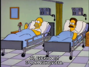 episode 11,dr nick riviera,ned flanders,homer simpson,happy,season 4,relaxing,4x11,ecstatic,hospital room