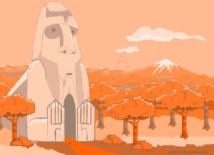 tiki,moai,art,animation,illustration,nature,cartoons,forest,artists,ancient,nelson diaz,itsatrap