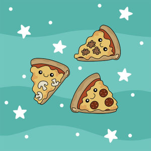 party time,yum,cute,food,loop,fun,pizza,space,stars,eat,pizza party,beckadoodles