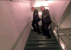 stairwell,dancing,stephen colbert,stairs,get lucky