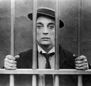 jail,behind bars,buster keaton,keaton,black and white,silent movie,art design