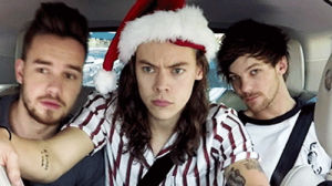 christmas,one direction,james corden,harry styles,staring,late late show,santa hat