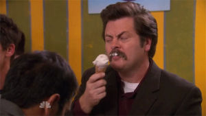 nick offerman,ice cream,tv,parks and recreation,eating,hungry,ron swanson