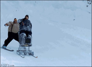 fail,shopping cart,snow,jump,flip,lake,extreme,stunt,jackass,sled,skis