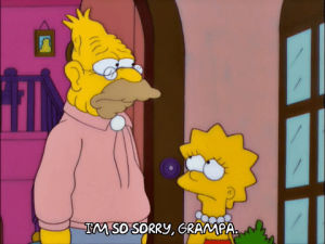 lisa simpson,episode 7,sad,season 13,lisa,eye roll,grandpa simpson,grandpa,apology,13x07