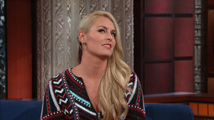 lindsey vonn,yes,yeah,confused,stephen colbert,thinking,nod,late show