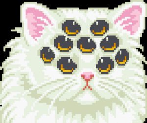 8 bit,creepy,cat,eyes,white,meow,king theoden
