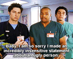 scrubs,carla espinosa,jd,judy reyes,donald faison,turk,aflawedfashion,but also,scrubs edit,affscrubs,zach braff kind of looks like he wants to laugh,hes bordering on breaking there,carla and turk,and look at jds head turn