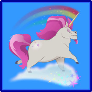 unicorn,rainbow,with,cloud,glow,behind,horn,chubby,galloping