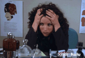 stressed,stress,seinfeld,elaine benes,tv,hulu,reactiongifs,done,over it,studying