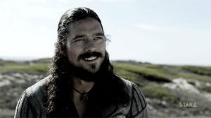 relieved,tv,reaction,happy,season 4,smile,laugh,starz,pirate,silver,black sails,relief,grin,luke arnold,04x09,whatever you say