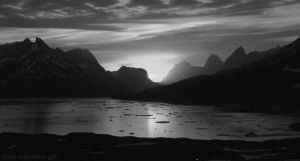 landscape,scandinavia,sunset,lake,black and white