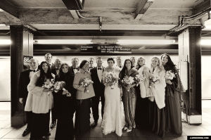 wedding party,black and white,winter,wedding,cold,subway,new york city,january,jlbwedding,train blur
