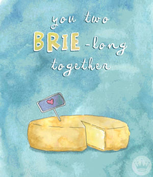 anniversary,hallmark ecards,love,cheese,ecards,puns,brie,hallmark,you two brie long together,you two belong together