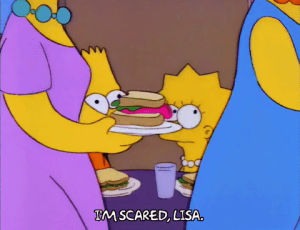 season 3,bart simpson,lisa simpson,episode 15,scared,upset,annoyed,selma bouvier,patty bouvier,3x15,sandwiches