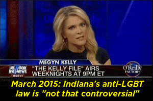 megyn kelly,mike pence,lgbt,lies,fox news,equality,indiana,discrimination,religious freedom,rfra