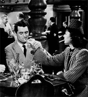 cary grant,movies,black and white,couple,smoke,rosalind russell,his girl friday