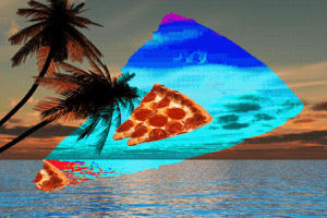 pizza,paradise,ocean,food,sunset,palm tree
