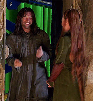 kili,evangeline lilly,tauriel,aiden turner,the hobbit,they are so cute