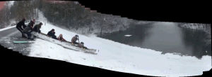 sliding,canoe,snow,boat,view,lake,field,panoramic,push away