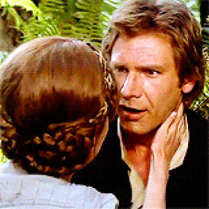 harrison ford,han solo,movies,star wars,smiling,otp,starwars,carrie fisher,princess lea