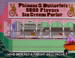 pig out,homer simpson,lisa simpson,season 3,episode 8,hungry,dessert,3x08,sundae,wheelbarrow,ice cream parlor