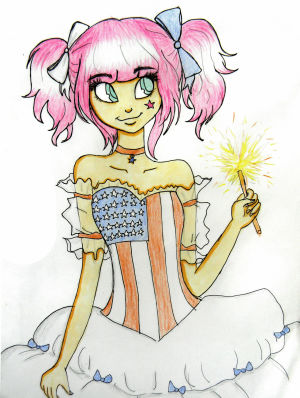 4th of july,anime,girl,america,holiday,my art,pink hair,happy 4th of july,xxjennyrolovexart,plurnt