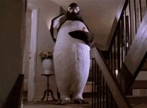 penguin,adam sandler,film,waving,billy madison,awkward,costume