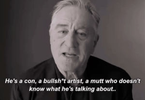 vote,robert de niro,anonymous content,voteyourfuture,hes a con a bullshit artist a mutt who doesnt know what hes talking about