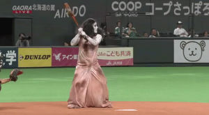 sadako vs kayako,creepy,baseball,japan,ghost,japanese,first pitch