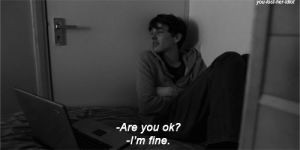 suicide,depressed,chatroom,im fine,are you ok,black and white,sad,couple,boy,cry,love,bw