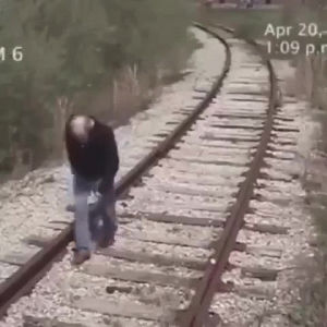 man,train,twice,hit,footage