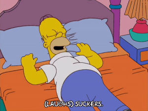 amused,lying in bed,homer simpson,season 17,laughing,episode 4,17x04,sucker