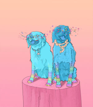 psychedelic,bffs,phazed,good vibes,love,happy,friends,dogs,happiness,friendship,plur,superphazed,dog art,cute art,bffs for life,happy art