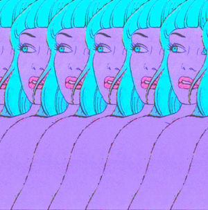 psychodelic,blue eyes,bangs,awesomeness,80s,trippy,hipster,glam,blue hair,loveit,euphoric,electrifying,pink lipstick,the80s,crying,cry about it,raww