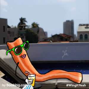 vacation,bacon,wingit,chris timmons,summer,sun,trip,holiday,sizzle,lounging,wingityeah,bookingcom,bookingyeah