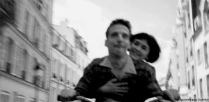 amelie,bicycle,amelie poulain,movie,black and white,cute