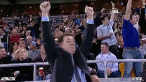 gus gould,celebration,blues,nrl,origin,rugby league,gus,state of origin,nsw,uptheblues,nsw blues,new south wales,arms up,phil gould,arms raised