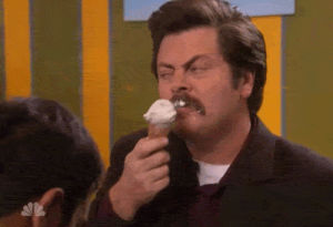 parks and recreation,parks and rec,eating,ice cream,ron swanson