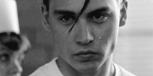 crying,sad,movie,black and white,johnny depp,cry baby