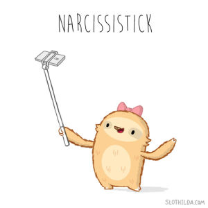 narcissism,sloth,kawaii,selfie,slothilda,selfiestick