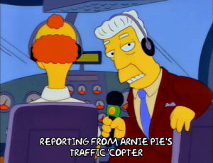 season 3,episode 15,kent brockman,traffic,reporter,helicopter,3x15,above