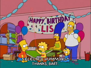 happy birthday,lisa simpson,homer simpson,bart simpson,marge simpson,season 14,episode 3,balloons,presents,14x03,birthday party,laser pointer,laser beam