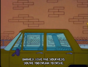 barney gumble,homer simpson,driving,season 4,episode 16,drunk,worry,keys,4x16