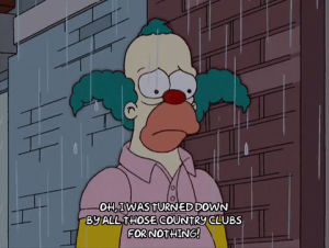 episode 6,sad,season 15,krusty the clown,depressed,raining,15x06