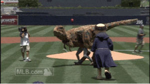 dinosaur,baseball,mlb,field